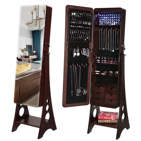 Storage organizer songmics 8 leds jewelry cabinet armoire with beveled edge mirror gorgeous jewelry organizer large capacity brown patented ujjc89k