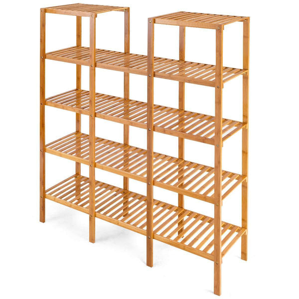 Great costway bamboo utility shelf bathroom rack plant display stand 5 tier storage organizer rack cube w several cell closet storage cabinet 12 pots