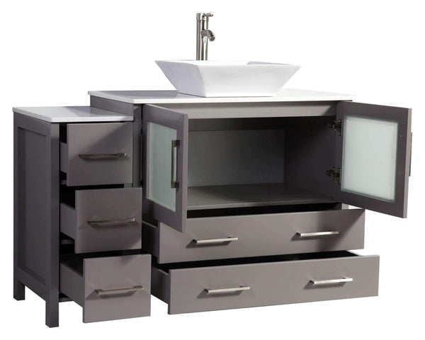 Save vanity art 48 inch single sink bathroom vanity combo modern cabinet with ceramic top sink free mirror gray va3136 48g