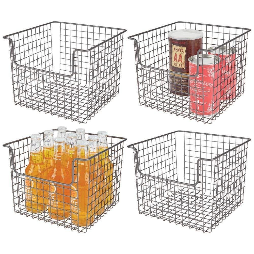 Amazon best mdesign metal wire open front organizer basket for kitchen pantry cabinet shelf holds canned goods baking supplies boxed food mixes fruits vegetables snacks 10 wide 4 pack graphite gray
