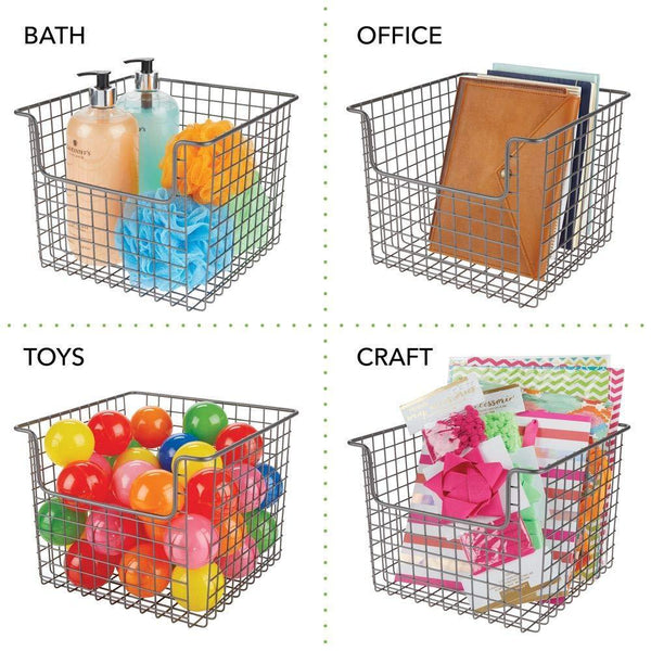 Budget mdesign metal wire open front organizer basket for kitchen pantry cabinet shelf holds canned goods baking supplies boxed food mixes fruits vegetables snacks 10 wide 4 pack graphite gray