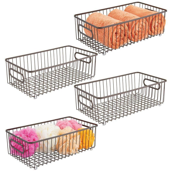 Best mdesign metal bathroom storage organizer basket bin farmhouse wire grid design for cabinets shelves closets vanity countertops bedrooms under sinks large 4 pack bronze
