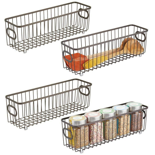 Storage organizer mdesign metal farmhouse kitchen pantry food storage organizer basket bin wire grid design for cabinets cupboards shelves countertops holds potatoes onions fruit long 4 pack bronze