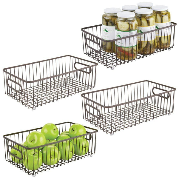 Top mdesign metal farmhouse kitchen pantry food storage organizer basket bin wire grid design for cabinets cupboards shelves countertops holds potatoes onions fruit large 4 pack bronze