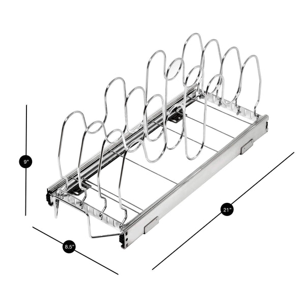 Shop for smart design expandable roll out lid bakeware organizer w adjustable dividers hardware long steel metal holds 100 lbs cabinets cookware items kitchen 21 40 x 8 5 inch chrome