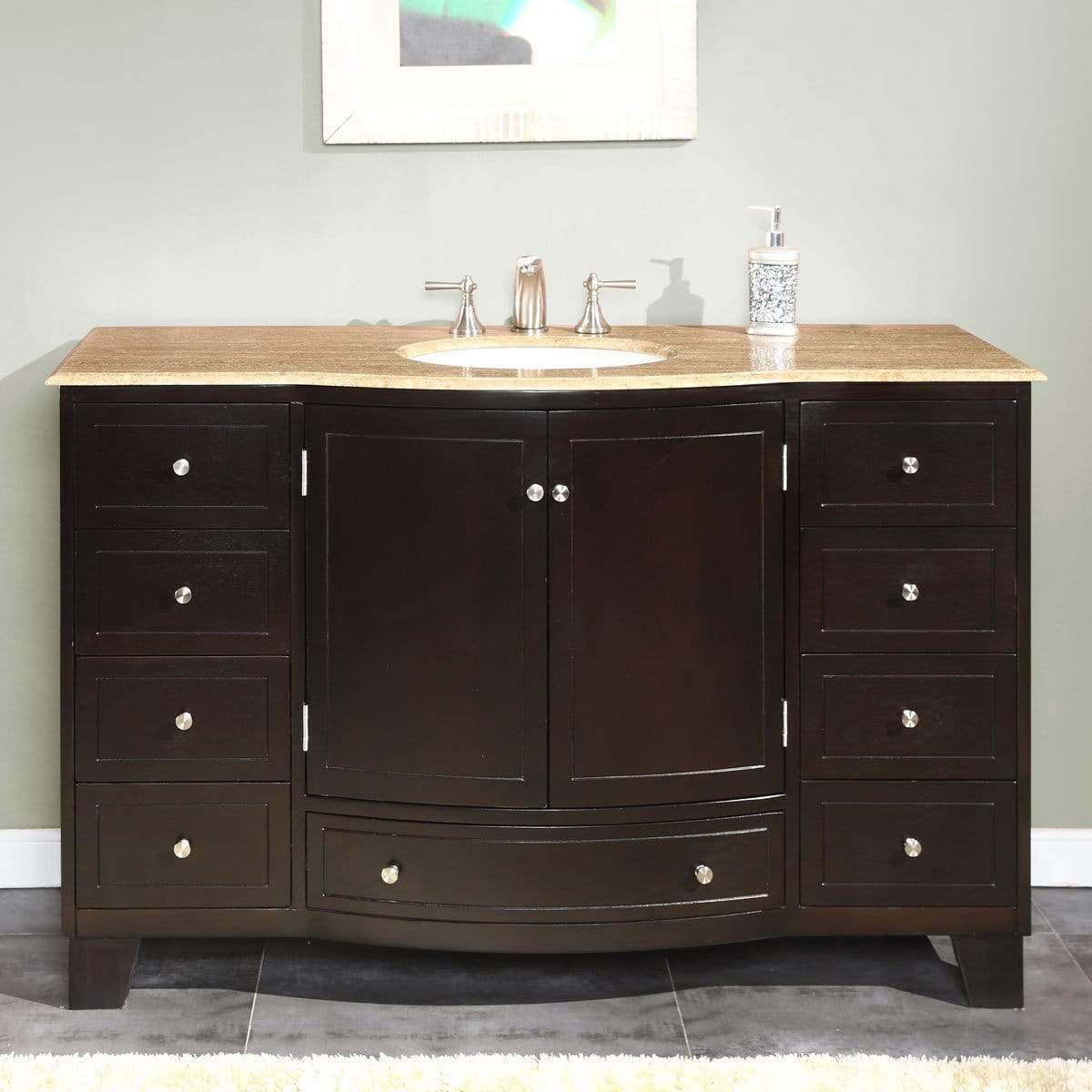 Organize with silkroad exclusive hyp 0703 t uwc 55 travertine top single white sink bathroom vanity with espresso cabinet 55 dark wood