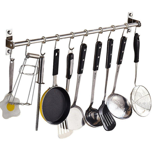 Lzttyee Stainless Steel Pot Pan Rack Wall Mounted Lid Holder Organizer Multifunctional Kitchen Utensils (10 Hooks)