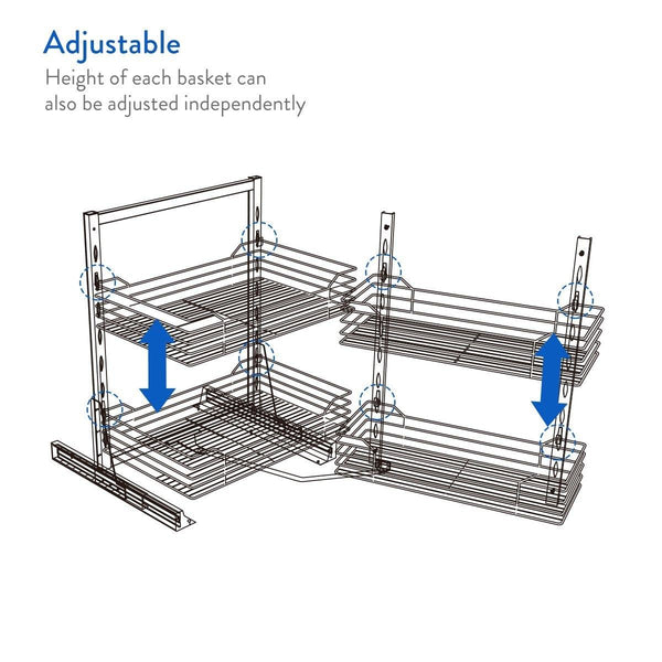 Discover vadania pull out cabinet organizer for 24 wide cabinet 2 tier wire basket linkage with door storage bottom mount slide system soft close 1