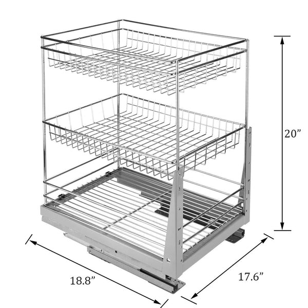 Purchase 17 6 in length cabinet pull out chrome wire basket organizer 3 tier cabinet spice rack shelves bowl pan pots holder full pullout set