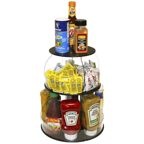 Kitchen Organizer that Spins for easy access,only 12" of Counter Space. All Your "Used Daily" Items At Your Fingertips. Bonus, Clear Sides keep it in! Proudly Made in the USA!
