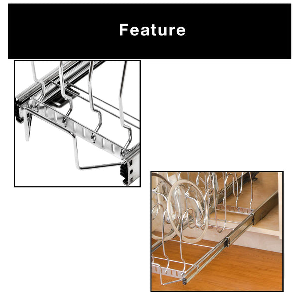 Shop smart design expandable roll out lid bakeware organizer w adjustable dividers hardware long steel metal holds 100 lbs cabinets cookware items kitchen 21 40 x 8 5 inch chrome