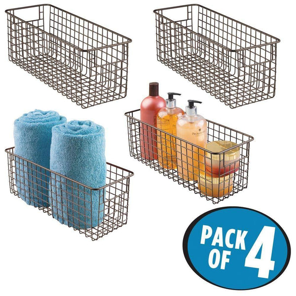 Order now mdesign bathroom metal wire storage organizer bin basket holder with handles for cabinets shelves closets countertops bedrooms kitchens garage laundry 16 x 6 x 6 4 pack bronze