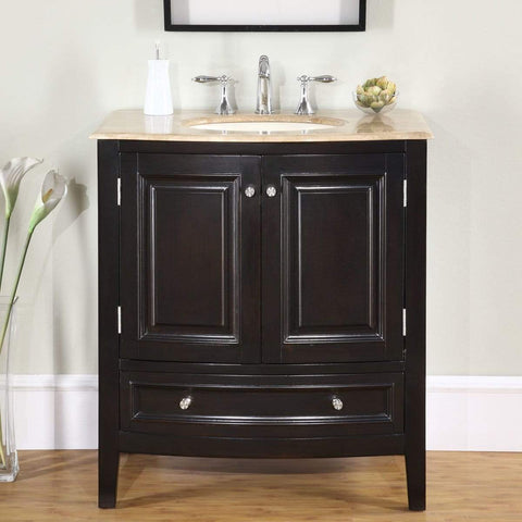 Discover the silkroad exclusive hyp 0709 t uic 32 travertine stone top single sink bathroom vanity with furniture cabinet 32 dark wood
