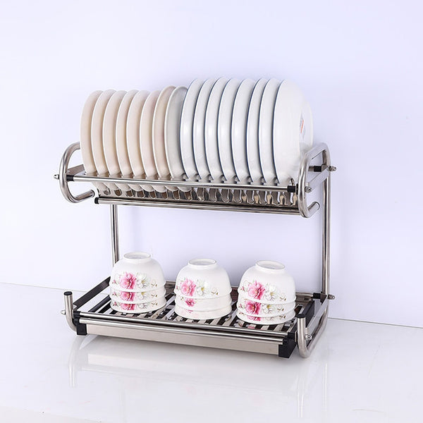 Purchase 2 tier kitchen cabinet dish rack 19 3 wall mounted stainless steel dish rack steel dishes drying rack plates organizer rubber leg protector with drain board