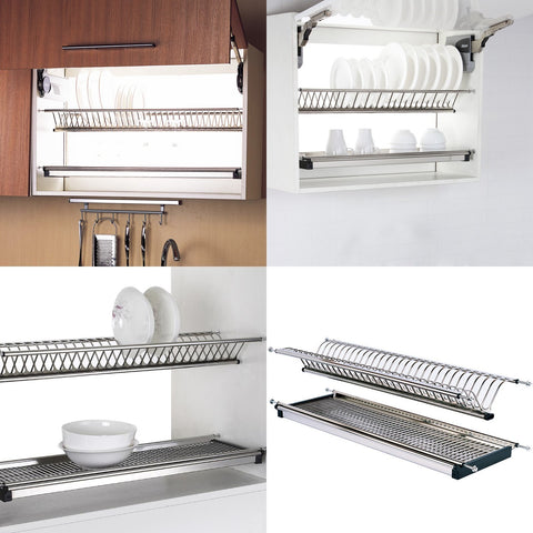 Kitchen gobrico stainless steel 2 tier dish drying rack for width 800mm cabinet plate bowl storage organizer holder