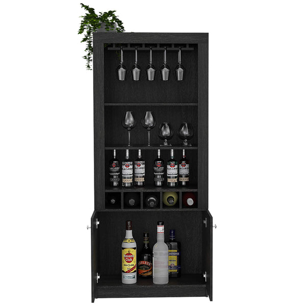 Best seller  tuhome montenegro collection bar cabinet home bar comes with a 5 bottle wine rack storage cabinets 3 shelves and a 15 wine glass rack with a modern dark weathered oak finish