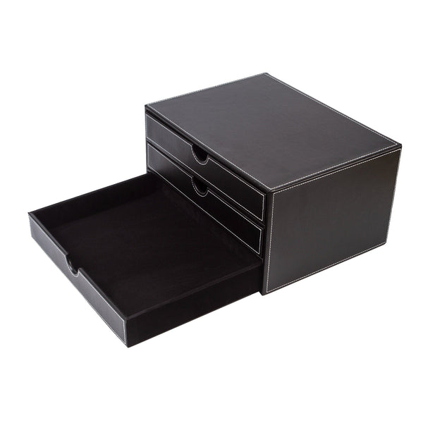 Best seller  ubaymax multi functional 3 drawer leather desk organizer file cabinet office supplies desktop storage jewelry organizer box with drawer black