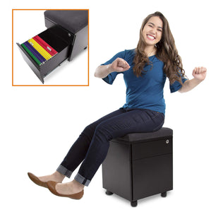 Results stand steady vert rolling file cabinet 2 drawer mobile file cabinet with cushion top small filing cabinet delivers convenient storage key lock and an extra place to sit black