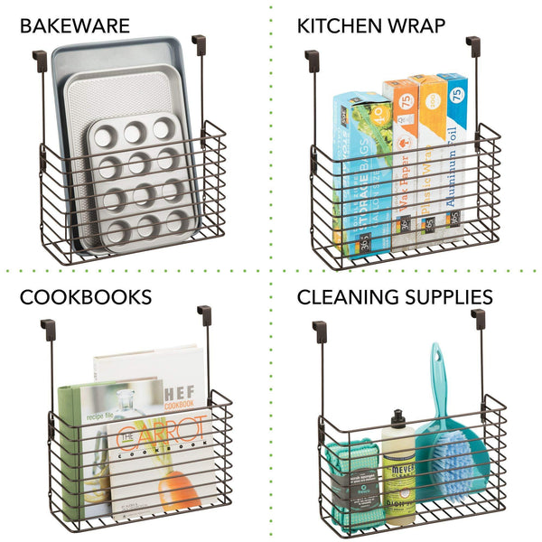 Discover the mdesign metal over cabinet kitchen storage organizer holder or basket hang over cabinet doors in kitchen pantry holds bakeware cookbook cleaning supplies 2 pack steel wire in bronze