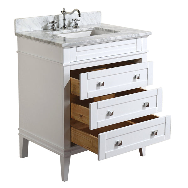 Organize with kitchen bath collection kbc l30wtcarr eleanor bathroom vanity with marble countertop cabinet with soft close function undermount ceramic sink 30 carrara white