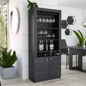 Amazon best tuhome montenegro collection bar cabinet home bar comes with a 5 bottle wine rack storage cabinets 3 shelves and a 15 wine glass rack with a modern dark weathered oak finish