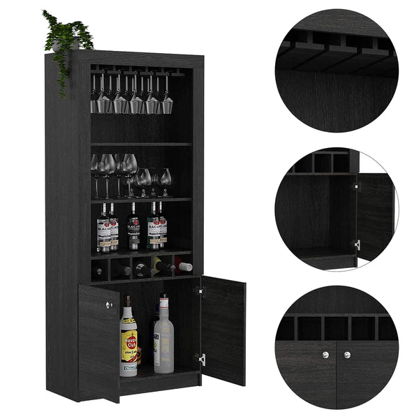 Budget friendly tuhome montenegro collection bar cabinet home bar comes with a 5 bottle wine rack storage cabinets 3 shelves and a 15 wine glass rack with a modern dark weathered oak finish