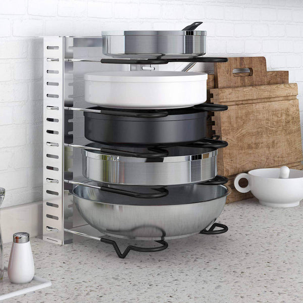 Best lifewit expandable adjustable kitchen cabinet pantry pan and pot lid organizer rack holder 5 tier compartments cupboard bakeware lid plate holder silver and black 1