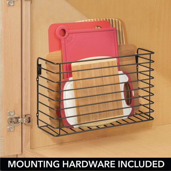 Discover mdesign metal over cabinet kitchen storage organizer holder or basket hang over cabinet doors in kitchen pantry holds bakeware cookbook cleaning supplies 2 pack steel wire in bronze
