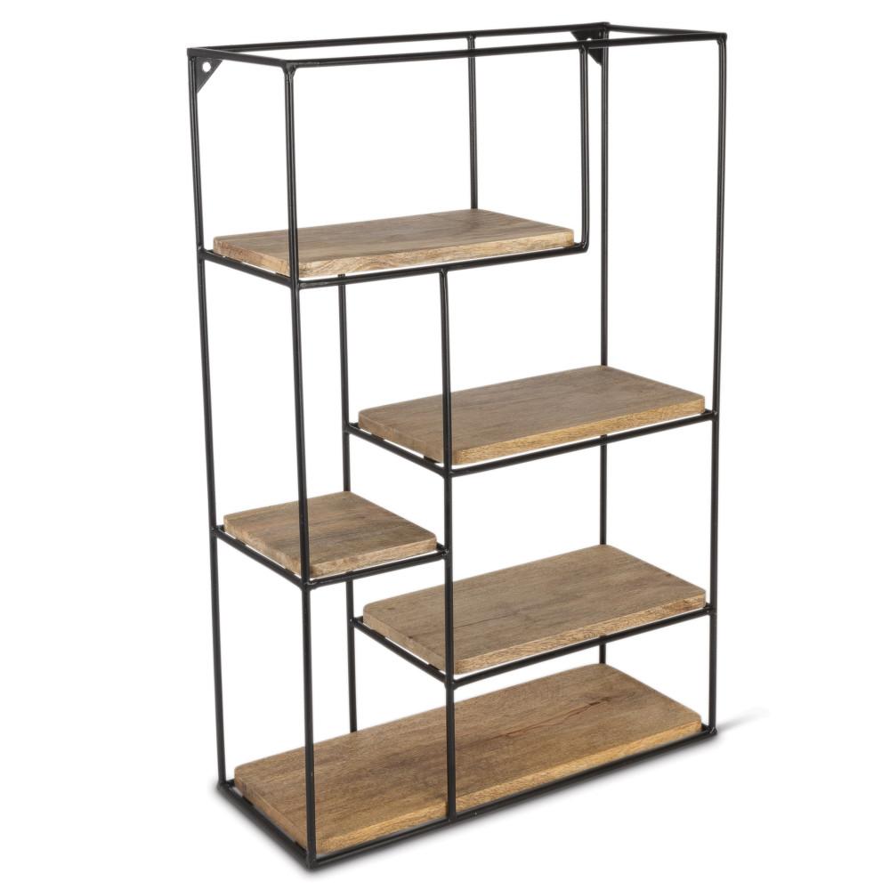 24-Inch Tiered Mango Shelving Unit with Metal Frame