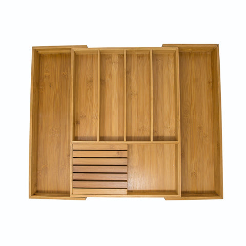 Vivaware Expandable Bamboo Kitchen Drawer Organizer , 6 Roomy Spaces and Knife Block. 100% Bamboo Eco-Friendly , Expandable Adjustable Utensil Trays