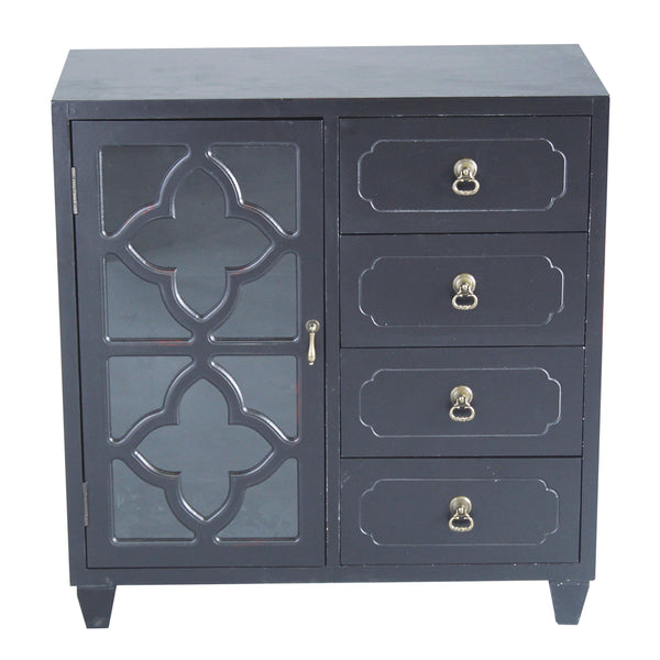 Cheap heather ann creations 4 drawer wooden accent chest and cabinet clover pattern grille with glass backing 30 75h x 29 5w black