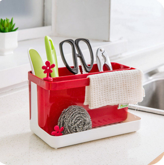Multifunctional Kitchen Organizer Towel Shelf Plastic Small Spice Storage Rack Sponge Holder Drainer
