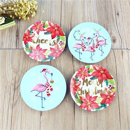 4pcs/set cartoon flamingo melamine dishes Christmas plate dinner tableware dish cake fruit steak tray dishes kitchen organizer