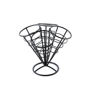 4In1 French Fry Stand Cone Basket Holder Black Iron Rack Ice Cream Shape Food Shelves Bowl Kitchen Potato Fries Chips Appetizers