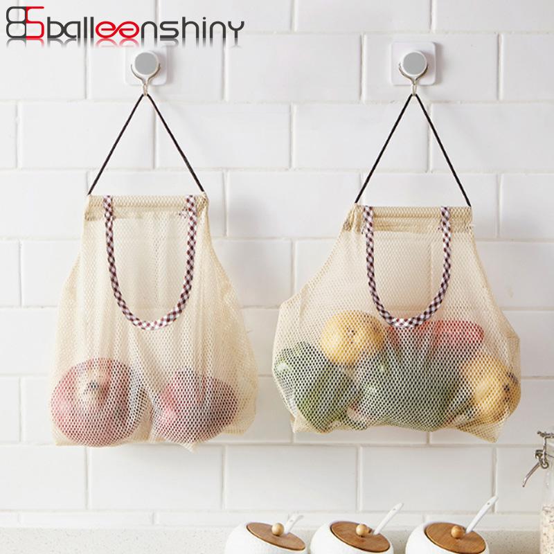 BalleenShiny Reusable Storage Bag Mesh Bags Fruit Vegetable Garlic Hanging Storage Bag Breathable Organizer Kitchen Accessories